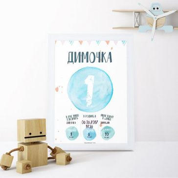 Постер для мальчика на годик с единичкой